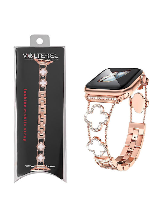 Volte-tel Каишка За Смарт Часовник Дамска Метална Apple Watch 38 40 41 42mm Тип Van Cleef Бял Кръст 12.7см Розово Злато 5205308427305