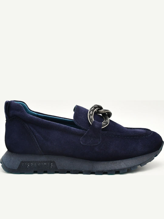 Damen Mokassins Aus Leder In Blau Farbe