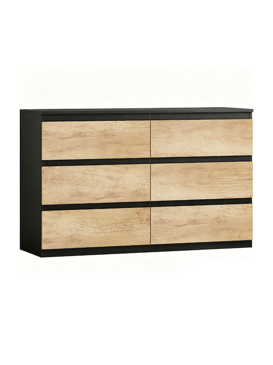 Kommode Schlafzimmer Holz mit 6 Schubladen Schw...