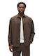 Long Sleeve Overshirt In Oversized Line Brown