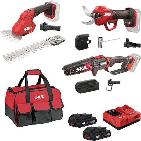 Skil D00624 Chainsaw, Hedge Shear & Pruning Shear Set 20V with 2 Batteries 2.5Ah and Case
