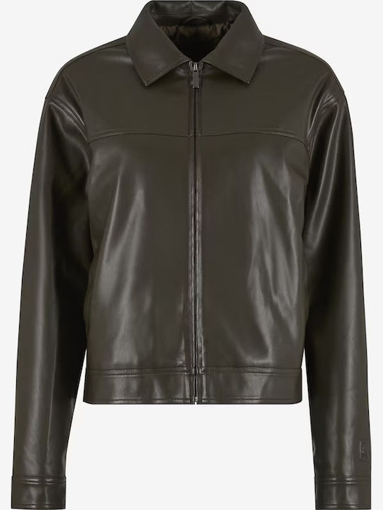 Leather Women's Biker Jacket Green