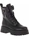 Leder Damen Kampfstiefel Schwarz