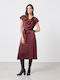 Rochie De Vară Midi De Seară Din Satin Drapat Burgundy