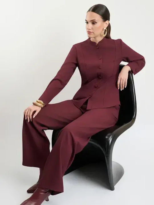 Damen Hochbund Pantaloons mit Gummiband in Schlank Passform Burgundisch