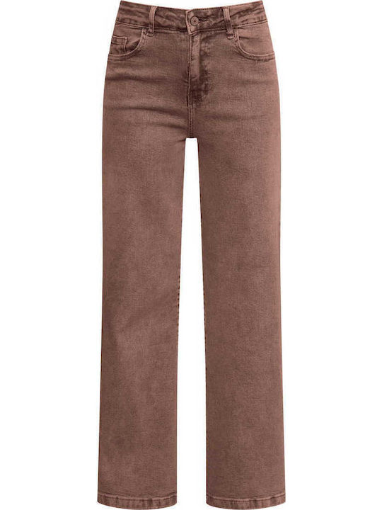 Celestino Γυναικείο Τζιν Wide Leg Loose Fit Καφέ