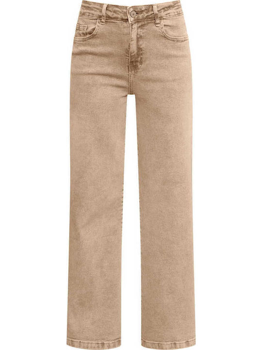 Celestino Γυναικείο Τζιν Wide Leg Loose Fit Μπεζ