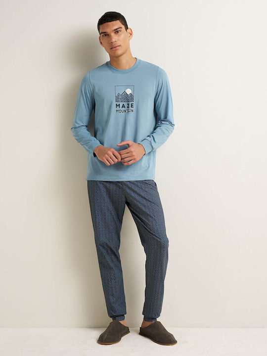 Vamp Sommer Herrenpyjama Baumwollene Blau