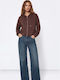 Long Women's Sweatshirt Cardigan Hooded Brown