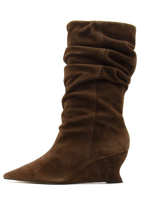 Wildleder Damenstiefel mit mittlerem Absatz Braun