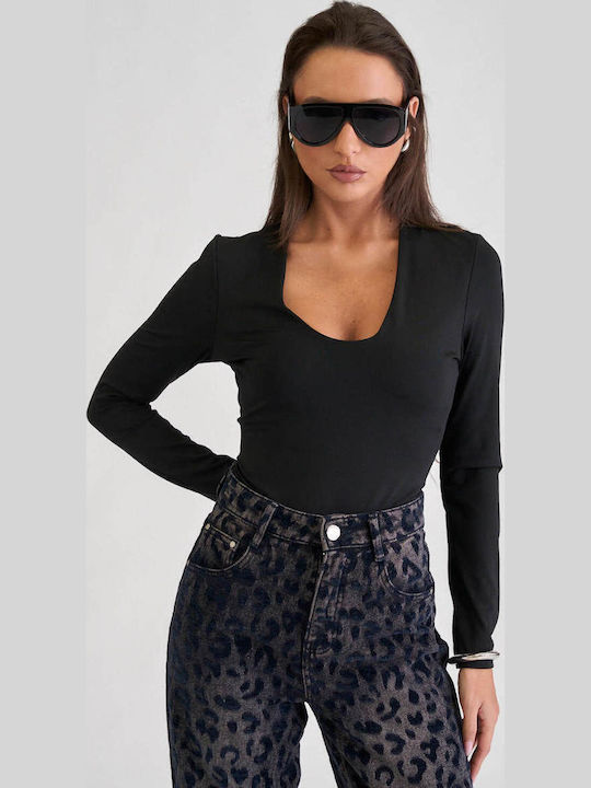 Damen-Bodysuit Mit Tiefem Dekolleté Schwarz