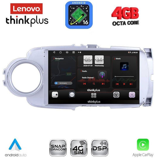 Lenovo Автомобилна Аудио Система за Toyota Yaris 2011-2015 (Bluetooth/USB/Вграден Wi-Fi/GPS/Apple CarPlay/Android Auto) с Touch Screen 9"