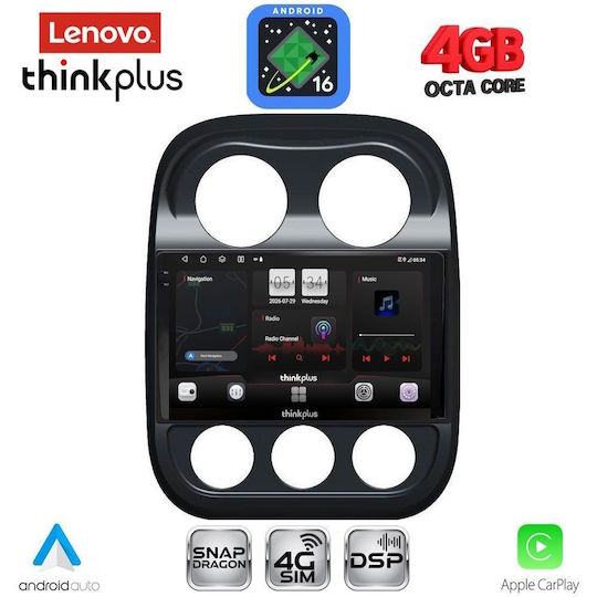 Lenovo Car Audio System for Jeep Compass / Patriot 2007-2016 with Clima (Bluetooth/USB/WiFi/GPS/Apple CarPlay/Android Auto) with 10" Touch Screen