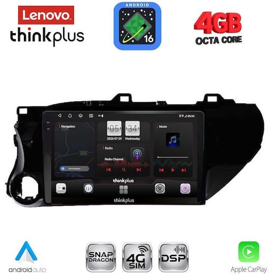 Lenovo Автомобилна Аудио Система за Toyota Hilux 2017-2026 (Bluetooth/USB/Вграден Wi-Fi/GPS/Apple CarPlay/Android Auto) с Touch Screen 10"