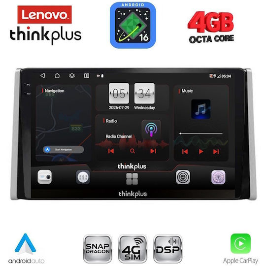 Lenovo Автомобилна Аудио Система за Toyota RAV 4 2019-2025 (Bluetooth/USB/Вграден Wi-Fi/GPS/Apple CarPlay/Android Auto) с Touch Screen 10"