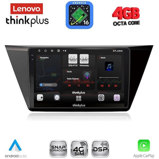 Lenovo Автомобилна Аудио Система за Volkswagen Touran 2016-2026 (Bluetooth/USB/Вграден Wi-Fi/GPS/Apple CarPlay/Android Auto) с Touch Screen 10"