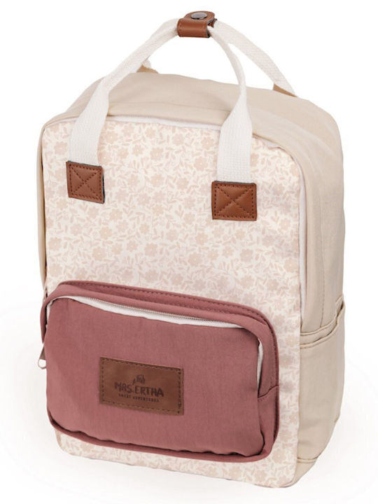 Mrs Ertha School Backpack for Elementary with Water Bottle Holder Beige 27 x 13 x 38cm