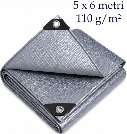 Prelată PE ranforsată 5x6 m 110 g/m² protecție exterioară impermeabilă gri
