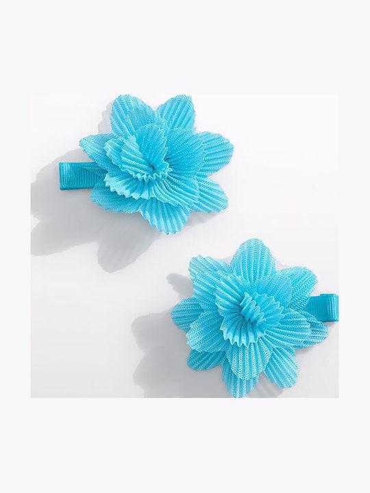 Abel & Lula Set Kids Hair Clips with Bobby Pin Headband Flower in Turquoise Color