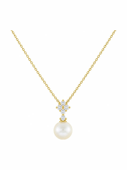 Senzio Belibasakis Necklace From 9 K Gold With Pearls & Zircon