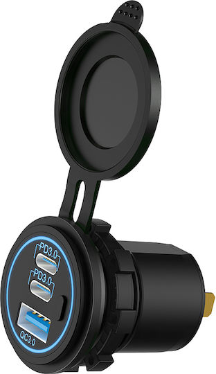 Powertech USB Поставка За Лодки И Превозни Средства Ptl-030 USB И 2x USB-C 36W IP65 5210131162705
