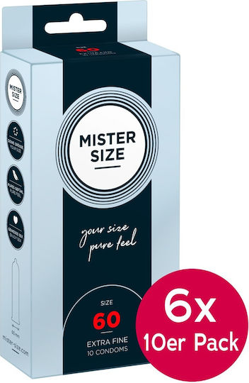Mister Size Презервативи 60 бр 60 мм Тънки за естествено усещане Natural Веган