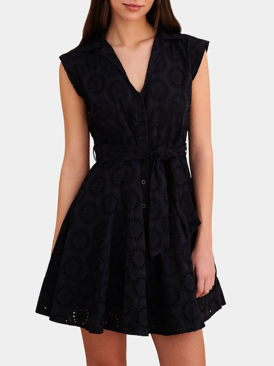 attrattivo Sommer Mini Hemdkleid Schwarz