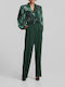 Women's High Rise Crepe Trousers in Loose Fit Dark Green