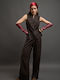 Damen Hochbund Pantaloons mit Gummiband Passform Gestreift Braune