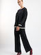 Women's Black Set with Trousers in Loose Fit Striped