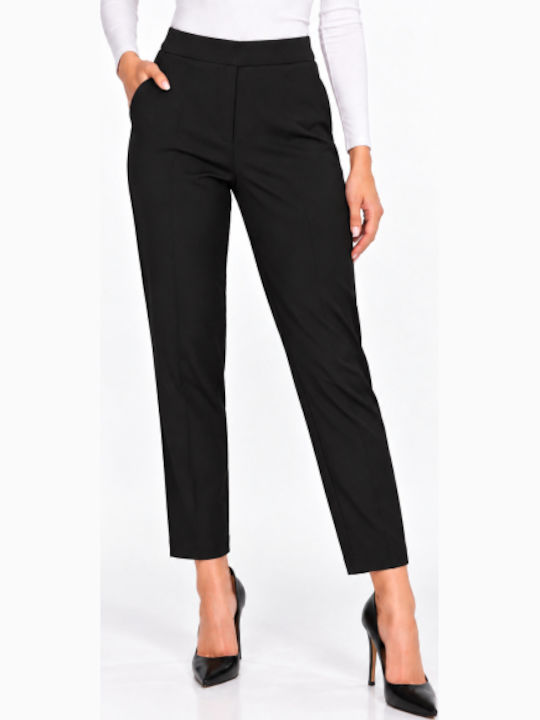 Women's Fabric Trousers in Regular Fit Black WB-41559-27TR-Black