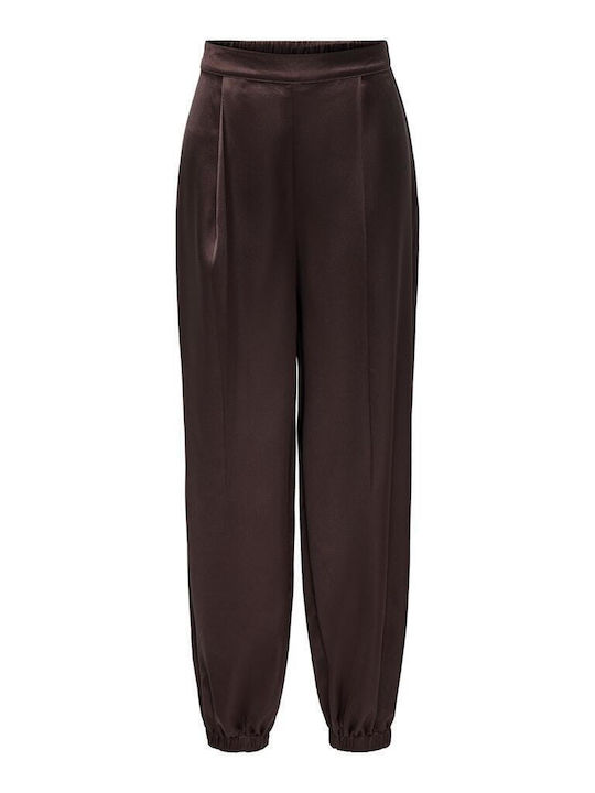Only Damen Hochbund Satin Hose mit Gummiband in Balloon Bein Stil Braun