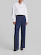 Women's High Rise Crepe Trousers in Loose Fit Blue