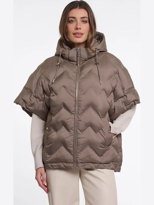 Jachetă Puffer Dama Pentru Iarnă Taupe