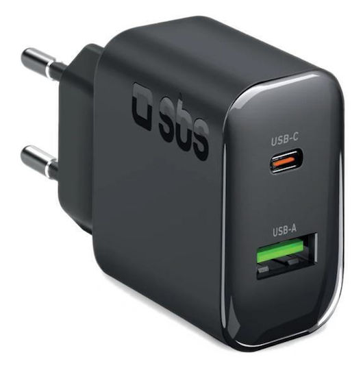 SBS Wireless Charger With USB-A Output Port And USB-C Output Port 65W Power Delivery Black LATR1A1CPD65WK