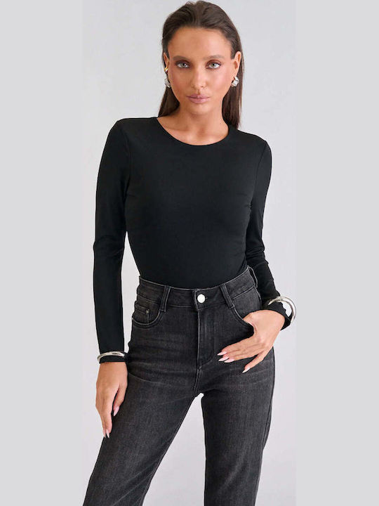 Damen-Bodysuit Langarm Schwarz