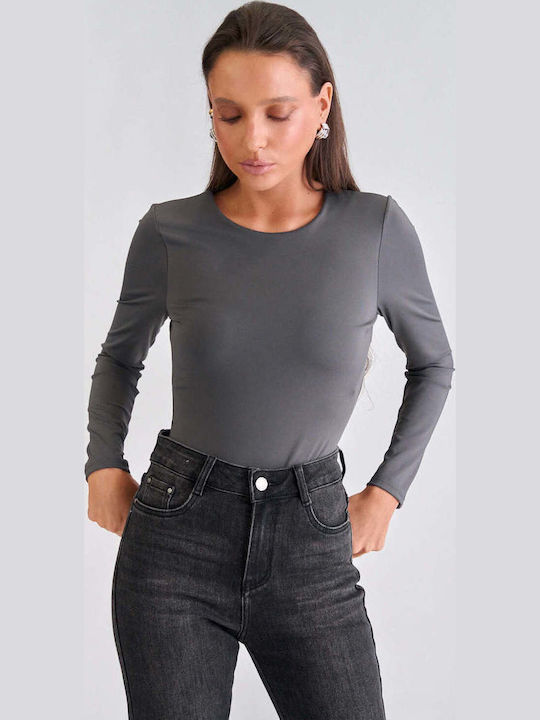Damen-Bodysuit Langarm Anthrazit