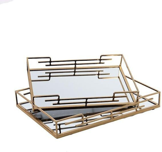 Dekorative Tablett Metallisch Rechteckig mit Spiegel 35x5x25cm 2 Stück