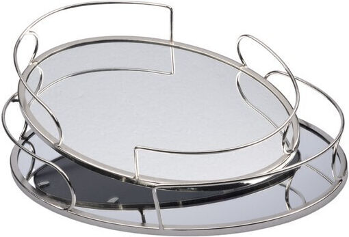 ESTHETI home Dekorative Tabletts Metallischer Rund mit Spiegel 37x26x6cm 2 Stück