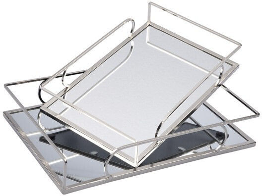 Dekorative Tablett Metallisch Rechteckig mit Spiegel 35x25x6cm 2 Stück