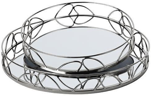 Eurolamp ESTHETI home Dekorative Tabletts Metallischer Rund mit Spiegel 35x5x25cm 2 Stück