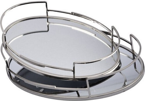 ESTHETI Home Dekorative Tabletts Metallisch Rund mit Spiegel 37x26x6cm 2 Stück