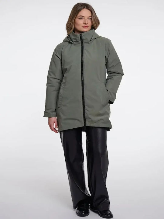 Long Women's Puffer Jacket for Winter Green
