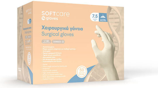 Soft Care Хирургически Ръкавици Латекс На Прах в Бял Цвят 100 бр