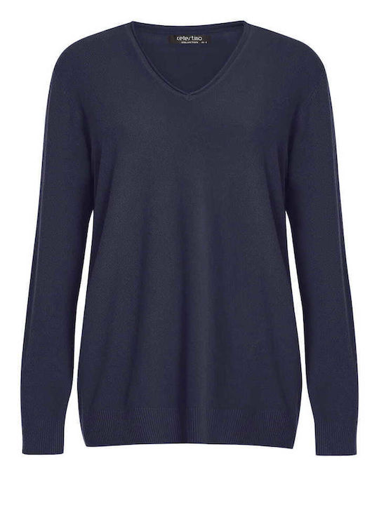 Celestino Damen Pullover V-Ausschnitt Dunkelblau
