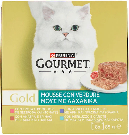 Purina Nasses Katzenfutter mit Gemüse, Lamm, Fleisch, Forelle, Fisch, Ente, Spinat und Kabeljau 8x85g