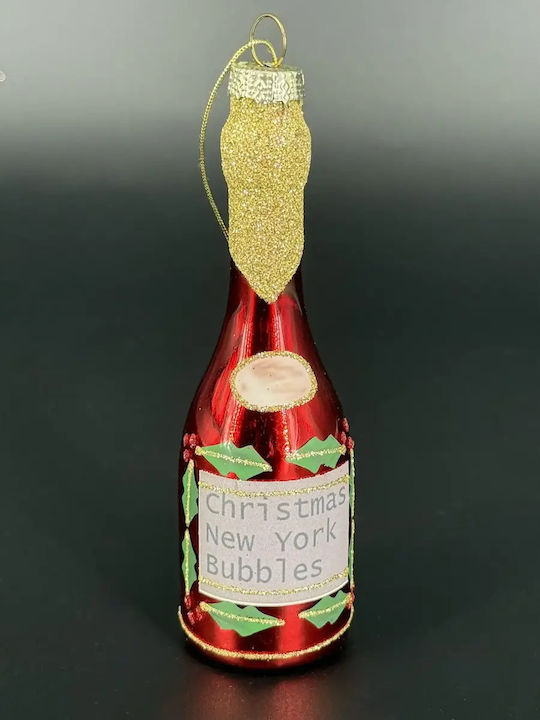 Hängendes Weihnachtsbaumschmuck Flasche Glasartig Rote 12cm mit Glitzer