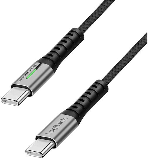 LogiLink Geflochtenes LED USB 3.2 Video Kabel USB-C männlich - USB-C 100W PD Schwarz 0,5 m CU0431