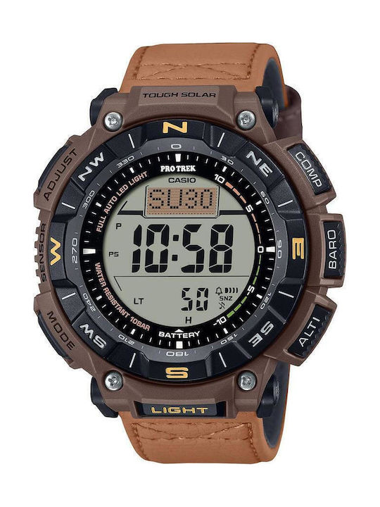 Casio Pro Ceas Bărbătesc Solar cu Curea Din Piele Maro