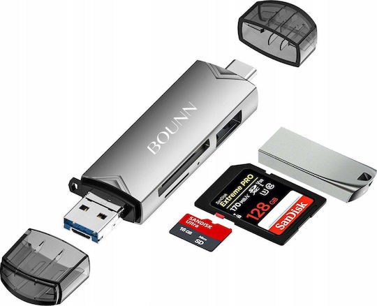 Bounn Kartenleser USB 3.0 Micro-USB Type-C für SD/microSD/Memory Stick